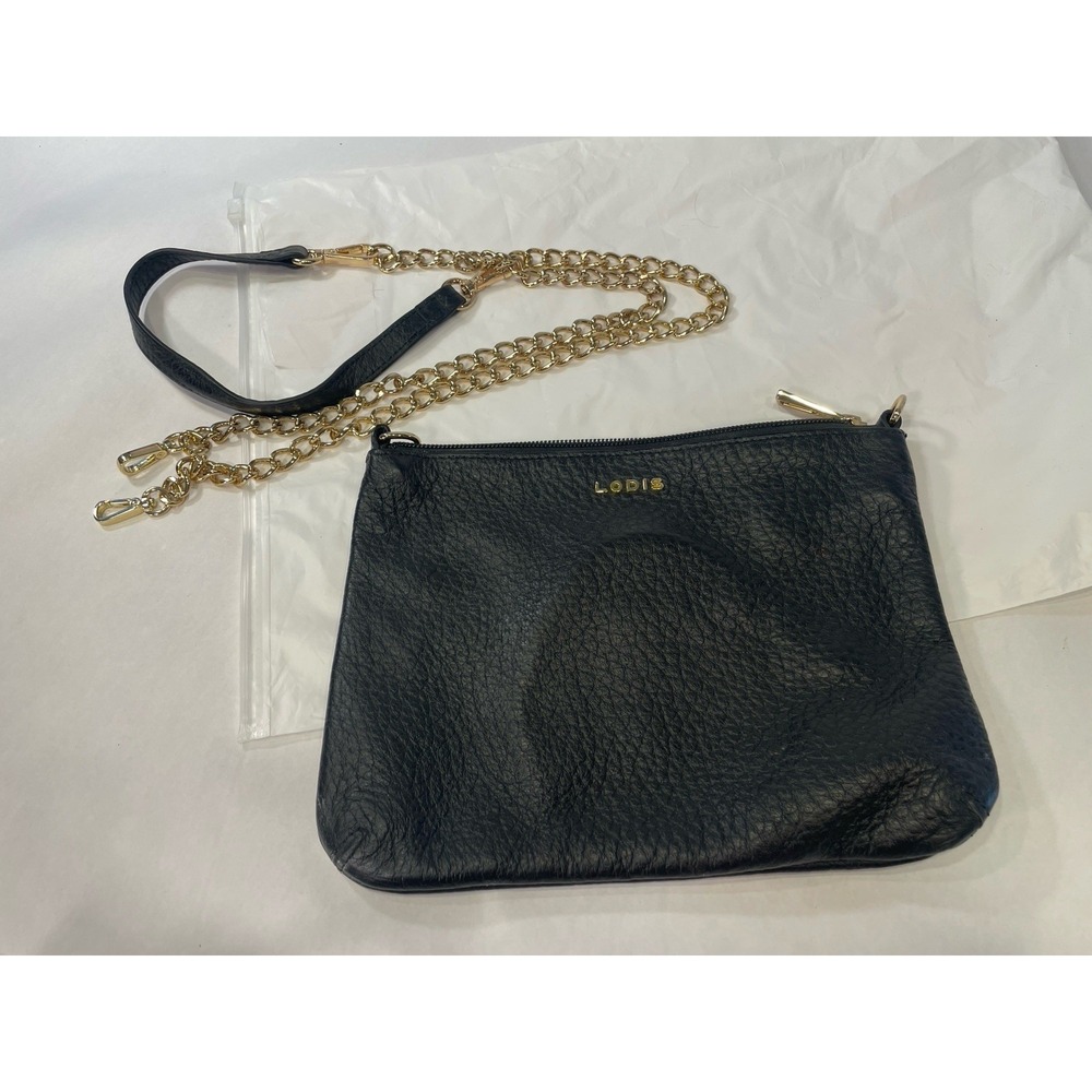 Lodis Black Pebble Leather Chain Strap Convertible Crossbody Wristlet Purse NWOT